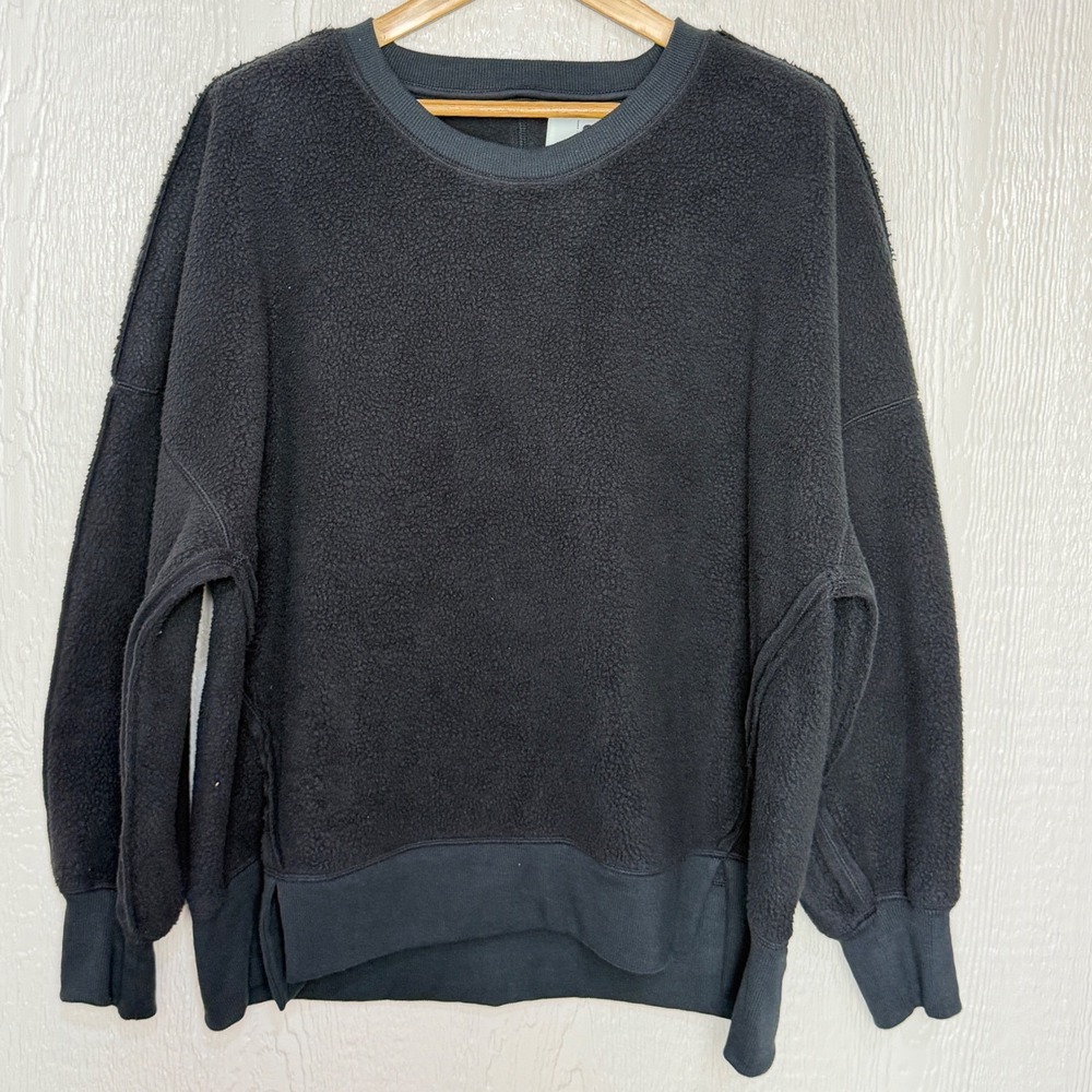 SO Goods For Life Womens Black Fleece Sherpa Pullover Sweatshirt Size L So SOFT!